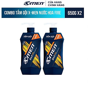 Combo 2 Tắm Gội Nước Hoa X-Men Fire 2in1 - 12h Thơm Lâu Sạch Sâu 650gx2