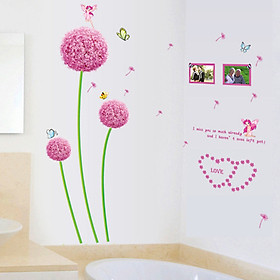 Decal dán tường chất liệu PVC dạ quang phát sáng- hoa bồ công anh tím hồng- mã sp ABQ6601