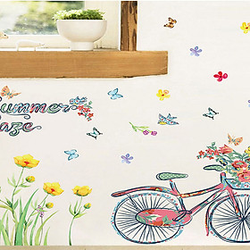 Decal dán tường xe đạp giỏ hoa summer