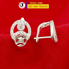 Bông tai nữ Bạc Quang Thản đeo sát tai đính đá co cấp chất liệu bạc thật không xi mạ  - QTBT81