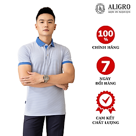 Áo polo nam dệt kiểu V xanh dương ALGPLO78