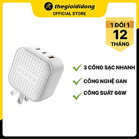 Mua Adapter Sạc 3 cổng USB Type C PD QC3.0 GaN 66W HyperJuice HJ265 Trắng - Hàng chính hãng