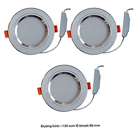 Mua Bộ 3 đèn led âm trần viền bạc 7w tròn 3 màu trắng-vàng ấm - vàng nắng