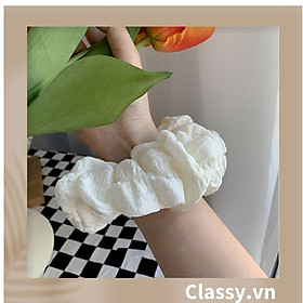 Scrunchies, dây cột tóc vải mịn màng tông be gắn hình mặt cười nhiều màu trung tính PK1587