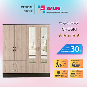 Tủ quần áo gỗ hiện đại SMLIFE Choski | Gỗ MDF dày 17mm chống ẩm | D160xR50xC180cm