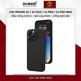 Ốp lưng nhám siêu mỏng 0.3mm cho iPhone 15, 15 Plus, 15 Pro, 15 Pro Max hiệu Memumi Slim - mặt lưng chống trượt, chống bám bẩn - Hàng nhập khẩu - Màu Đen - iPhone 15 Pro