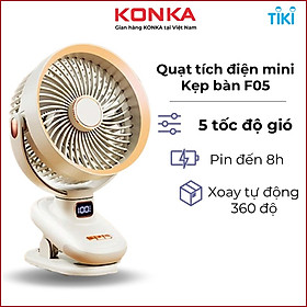 Mua Quạt kẹp bàn mini F05  quạt tích điện xoay tự động 360 độ  có 5 mức độ gió  màn hình LED  pin 10000mAh dùng đến 10H - Hàng chính hãng