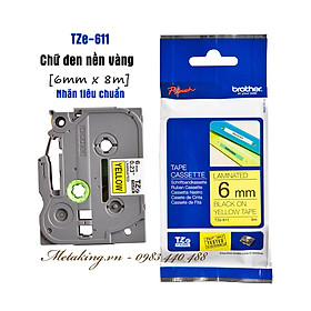 Mua Nhãn tiêu chuẩn Brother TZe-611  (6mm x 8m - Chữ đen trên nền vàng  chống thấm nước) - Hàng chính hãng