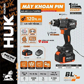 MÁY KHOAN PIN 21V 13MM ANTI KICKBACK 2 PIN KÈM SẠC G3-F120PRO HUKAN -HÀNG CHÍNH HÃNG