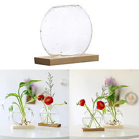 Glass Planter Test Tube Vase Wooden Stand for Hydroponics Plants Wood