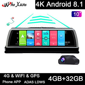 Camera hành trình Whexune V900 đặt taplo ô tô 4G, wifi, android 8.1, 10 inch tích hợp cam lùi - Ram: 4GB LPDDRⅢ, Rom: 32GB - Hàng Nhập Khẩu