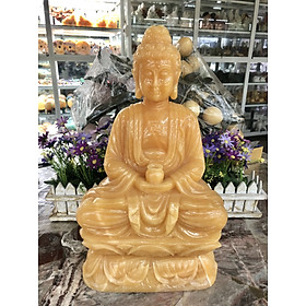 Tượng Phật A Di Đà ngồi đài sen đá ngọc hoàng long - Cao 40 cm
