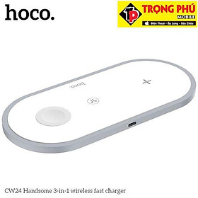 Đế Sạc Không Dây 3 in 1 Hoco CW24 dùng cho tất cả các dòng điện thoại có hỗ trợ sạc không dây