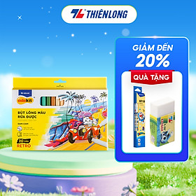 Bút lông màu Fiber Pen 20 màu Retro Thiên Long Colokit rửa được ngòi chóp viết nét thanh nét đậm SWM-C009