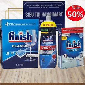 Combo Viên rửa bát Finish classic 110 viên + Muối Finish 1.2kg + Nước làm