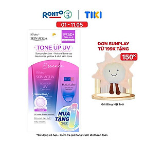 Hình ảnh Review Tinh chất chống nắng nâng tông Skin Aqua Tone up Lavender cho da tối màu & da vàng Sunplay Skin Aqua Tone Up UV Essence Lavender SPF 50+ PA++++ 50g