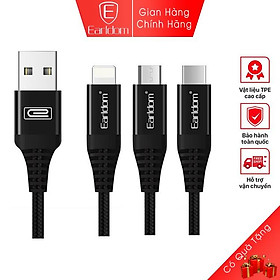 Dây sạc nhanh chính hãng Earldom EC-121 sạc nhanh 2.1A bọc dù chắc chắn đầu chống gẫy gập - Hàng Chính Hãng