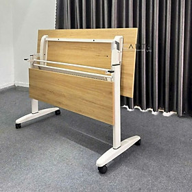 Bàn họp mặt MFC xếp gọn TF2005-12W Nội thất Capta Bàn đào tạo mặt xếp gọn màu vân gỗ tự nhiên chân bàn sắt sơn tĩnh điện màu trắng có bánh xe hcm