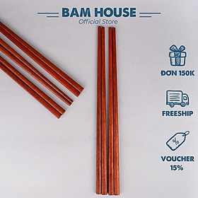 Bộ 10 đôi đũa gỗ Cẩm Hồng loại 1 Bam House vân gỗ tự nhiên đã phủ bóng cao cấp DGCH02