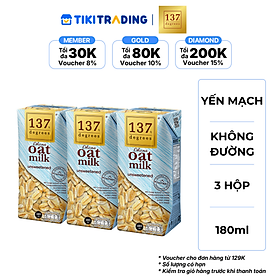 [HSD: 2026-11-27]Lốc 3 hộp Sữa hạt Yến mạch Không đường 137 DEGREES 180ml