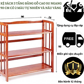 Mua Kệ sách gỗ 3 tầng ngang 90 cm - gỗ cao su - kệ sách đa năng - có 2 màu cho bạn lựa chọn - cao 90 cm