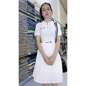 Đầm xếp ly cổ polo thanh lịch eo thêu xinh xắn myqlothing.
