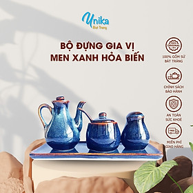 Bộ lọ đựng gia vị xanh hoả biến - Set bình gia vị gốm sứ cao cấp cho bếp 5 Sao - Gốm Sứ Thủ Công Bát Tràng