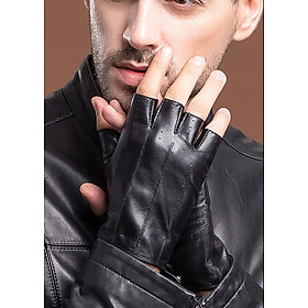 Găng tay nam  BHY8851 Găng tay hở ngón, Bao tay phượt, da cừu thật, đeo 4 mùa.