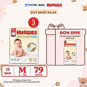 Tã/bỉm dán sơ sinh Huggies Skin Perfect M 76+3 miếng với 2 vùng thấm giảm kích ứng da