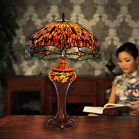 Mua Đèn bàn trang trí DandiHome phong cách Tiffany kính màu họa tiết chuồn chuồn hổ phách đường kính 46cm