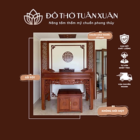 Mua Bộ bàn thờ đứng gỗ sồi hoa sen đẹp rẻ bền không mối mọt chuẩn phong thủy