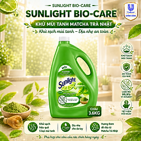 Nước Rửa Chén Sunlight Bio-Care Matcha Trà Nhật Dạng Can, Khử Mùi Tanh Sạch Dầu Mỡ 3.6kg