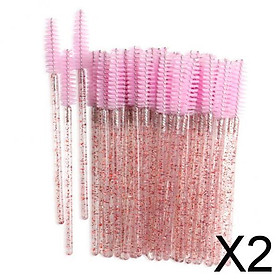 2x100PCS Eyelash Brush Disposable Mascara Wands Crystal Applicators Pink