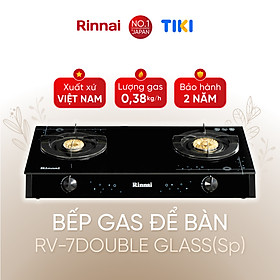 Bếp gas dương Rinnai RV-7Double Glass(Sp) mặt bếp kính và kiềng bếp men - Hàng chính hãng.