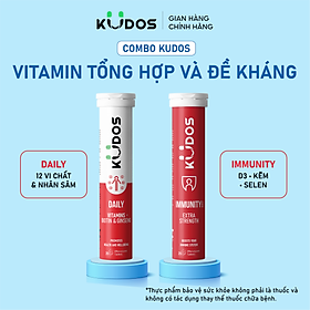 Combo 2 TPBVSK Viên sủi KUDOS IMMUNITY + Viên sủi KUDOS DAILY bổ sung vitamin tổng hợp và nhân sâm (20 viên/tuýp)