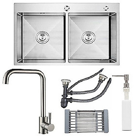 Combo chậu rửa chén inox sus304 kích thước 8245, vòi rửa chén nóng lạnh, bình xà phòng, rổ inox đa năng, bộ xả chậu chống hôi