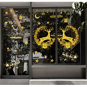 Decal trang trí Noel - Vòng nguyệt quế nai vàng