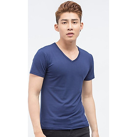 Áo thun Titishop tay ngắn cổ tim màu xanh dương đậm AT284