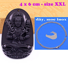 Mặt Phật Hư không tạng đá thạch anh đen 6 cm kèm dây chuyền inox - mặt dây chuyền size lớn - XXL, Mặt Phật bản mệnh