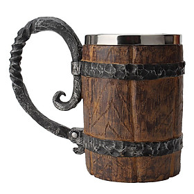 Stainless Steel Beer Mug Handmade - Imitation Wood Carving Beer Mug Great Gift Beer Mug for Men, Vintage Beer Tankard
