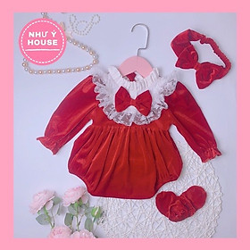 Body nhung đỏ dài tay bé gái Như Ý House thời trang thiết kế- Body đỏ noel- tết- đầy tháng- thôi nôi