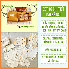 Set Quà Tặng Sơ Sinh Đầy Tháng 16 Chi Tiết Dài Tay Cho Bé Gái NB House Kids (Mẫu Ngẫu Nhiên)