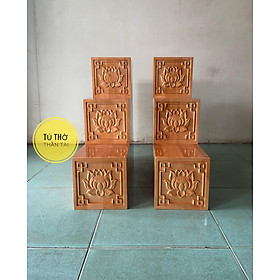 Bục tam cấp bàn thờ thần tài khắc Hoa Sen