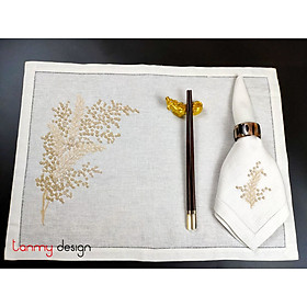 Mua Bộ lót đĩa và khăn ăn linen thêu hoa mimosa