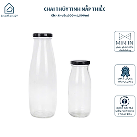 Chai Thủy Tinh Đựng Sữa Hạt, Nước Ép, Trà Sữa - Nắp Thiếc, Nắp Nhôm, Nắp Nhựa 300ml, 500ml - HÀNG CHÍNH HÃNG MINIIN