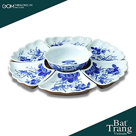 Mua Bộ Bát Đĩa Thắp Hương Men Lam Ngọc Vẽ Sen - Đồ Thờ Cúng Bát Tràng  - Gốm Thiên Long