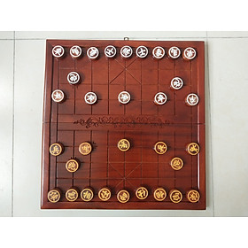 Bộ Cờ Tướng Gỗ Nguyên Khối 48x 52 cm Bàn Gấp . Quân Cờ Gỗ Hương KT 3,8 x 1,5 Cm