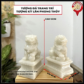 Mua Tượng đá trang trí phong thủy Cặp 2 tượng Kỳ Lân trang trí phong thủy - Chiều Cao 12cm - Màu trắng đá non nước