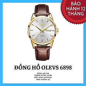 Đồng Hồ Nam OLEVS OL6898 Dây Da Siêu Nhẹ, Siêu Bền, Mặt Đồng Hồ Đính Kim Cương Nhân Tạo Làm Toát Lên Sự Đẳng Cấp , Sang Trọng , Mặt Kính Chống Trầy Xước , Chống Nước 3atm , Kiểu Dáng Năng Động, Phong Cách Lịch Lãm