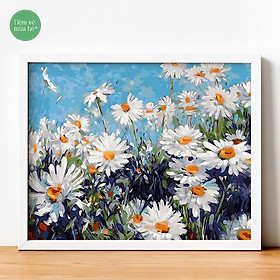 Tranh số hóa - Hoa cúc trắng đã căng khung 40x50cm 22 màu